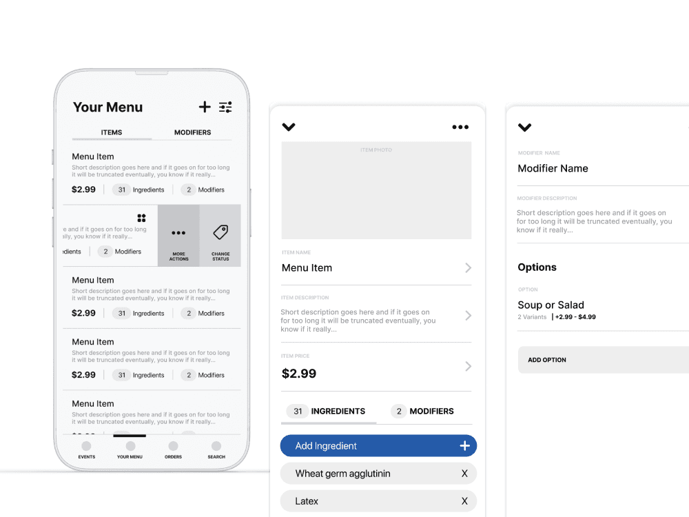 Menu Manager Wireframes