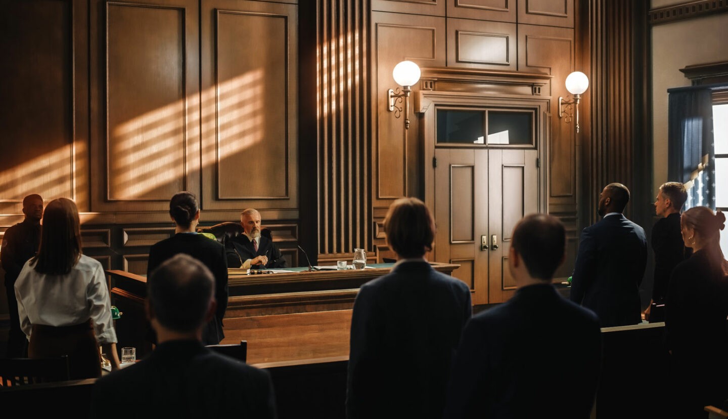 court room where case is being adjudicated. 