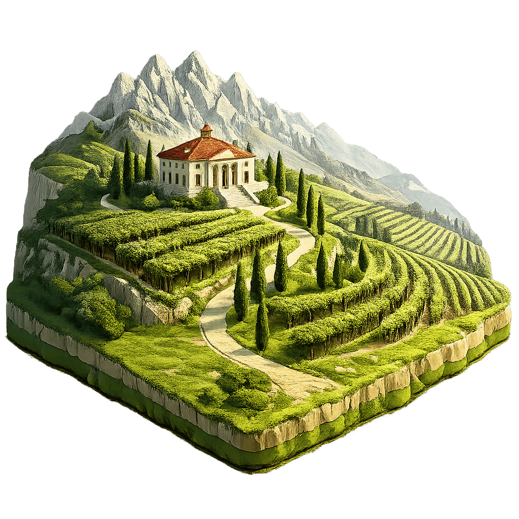 Artistic illustration of the Veneto wine region.