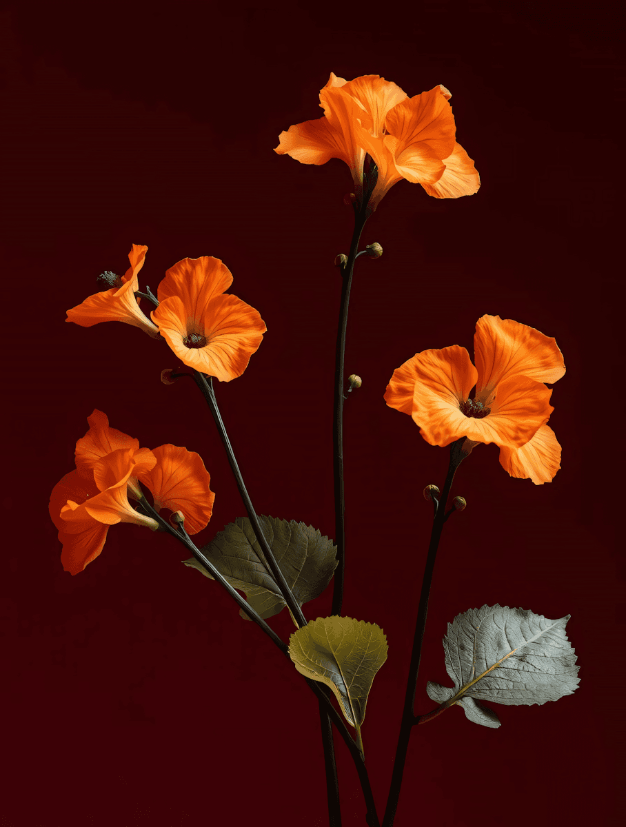 Orange flowers on red