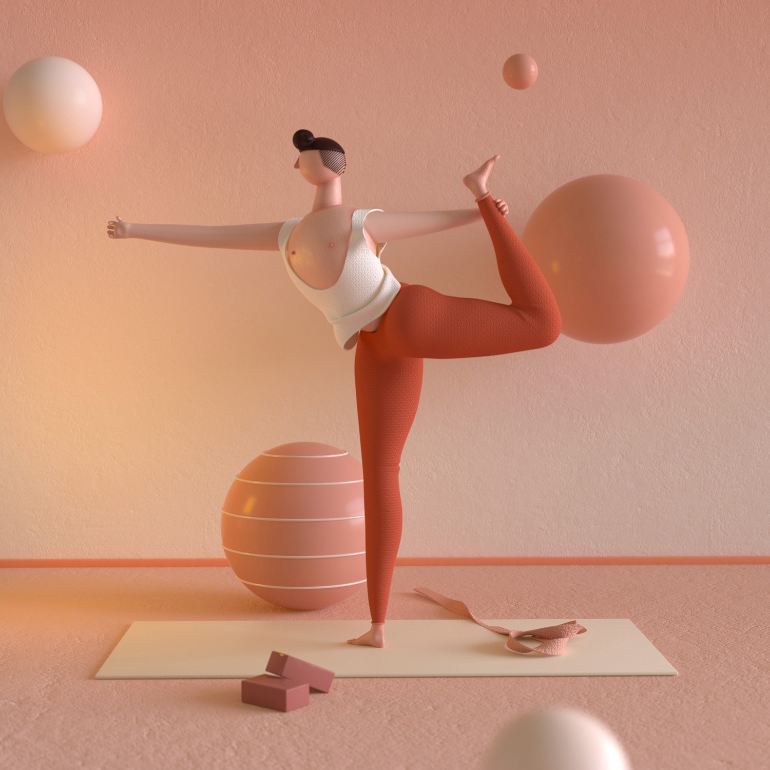 3d character doing yoga