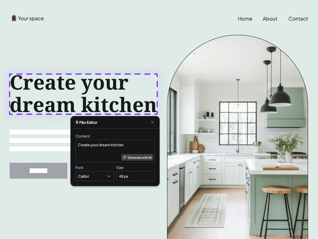 visual editor for editing landing page