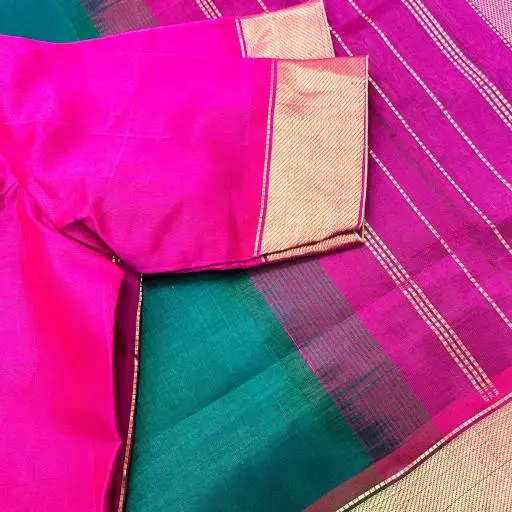 Dark Green Dark Pink Silk Cotton Saree