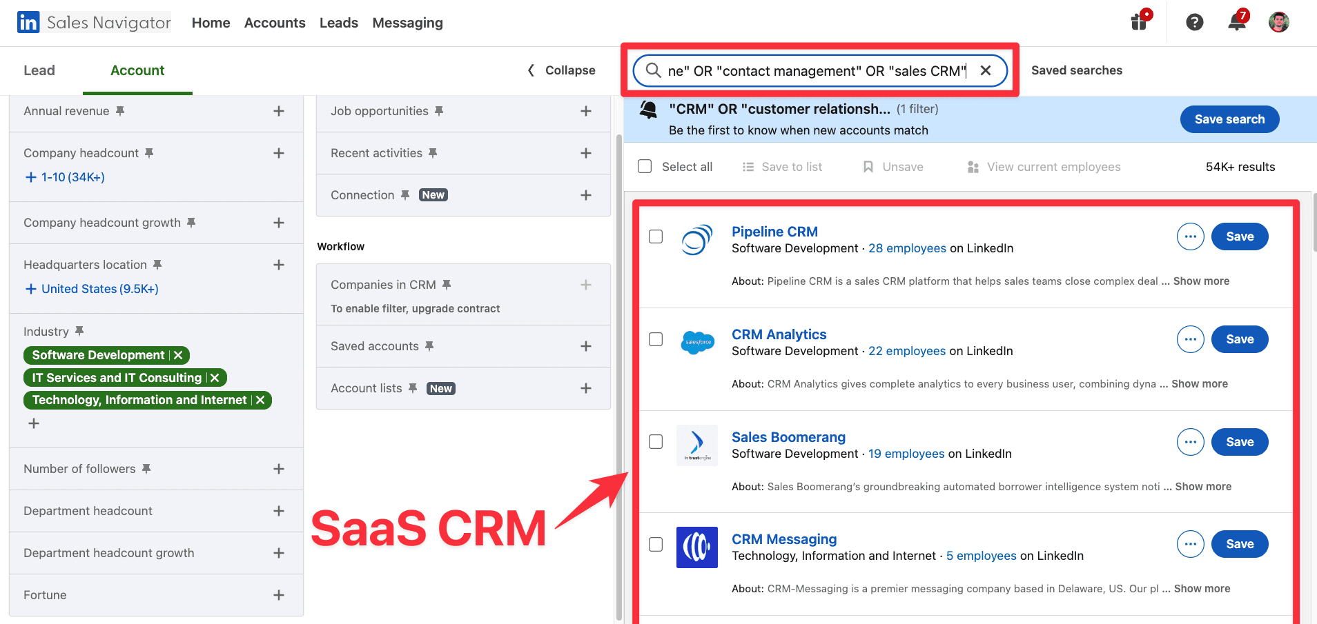 How to target CRM SaaS companies on LinkedIn Sales Navigator
