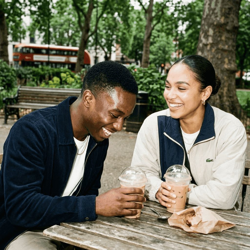 A woman outside in the sun on her phone using the Chest app