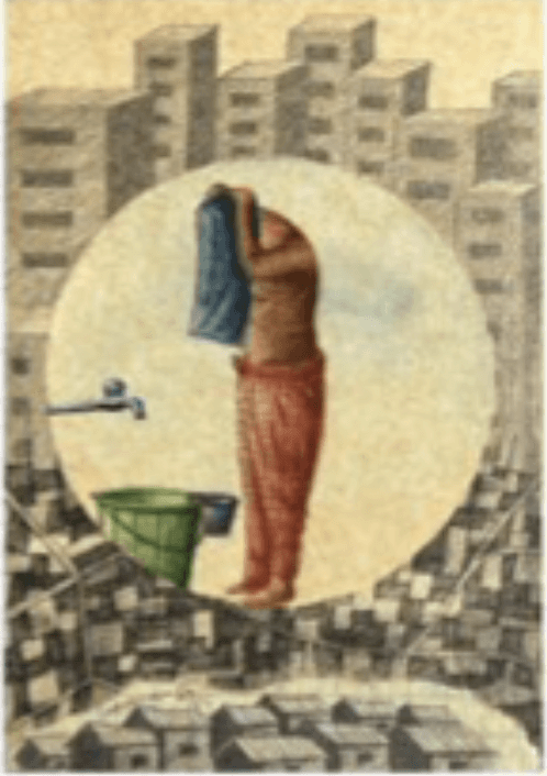 herd of sheep on road painting