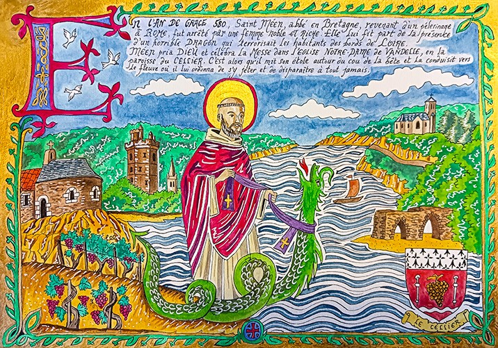 Peinture de Saint Méen combattant un dragon