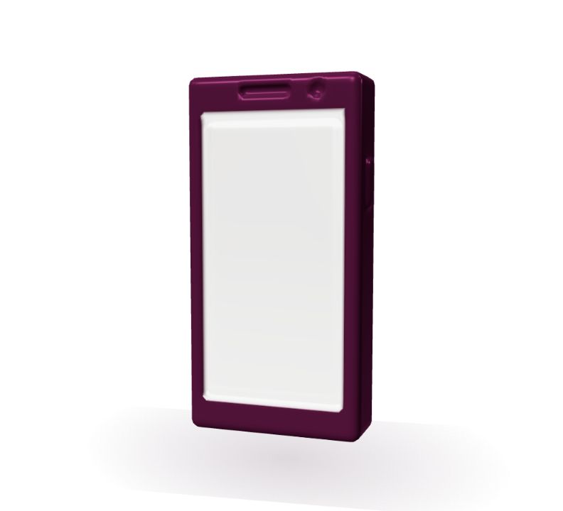 A polished plum phone with a Halilly cream screen, the opening form in the Halilly process animation.