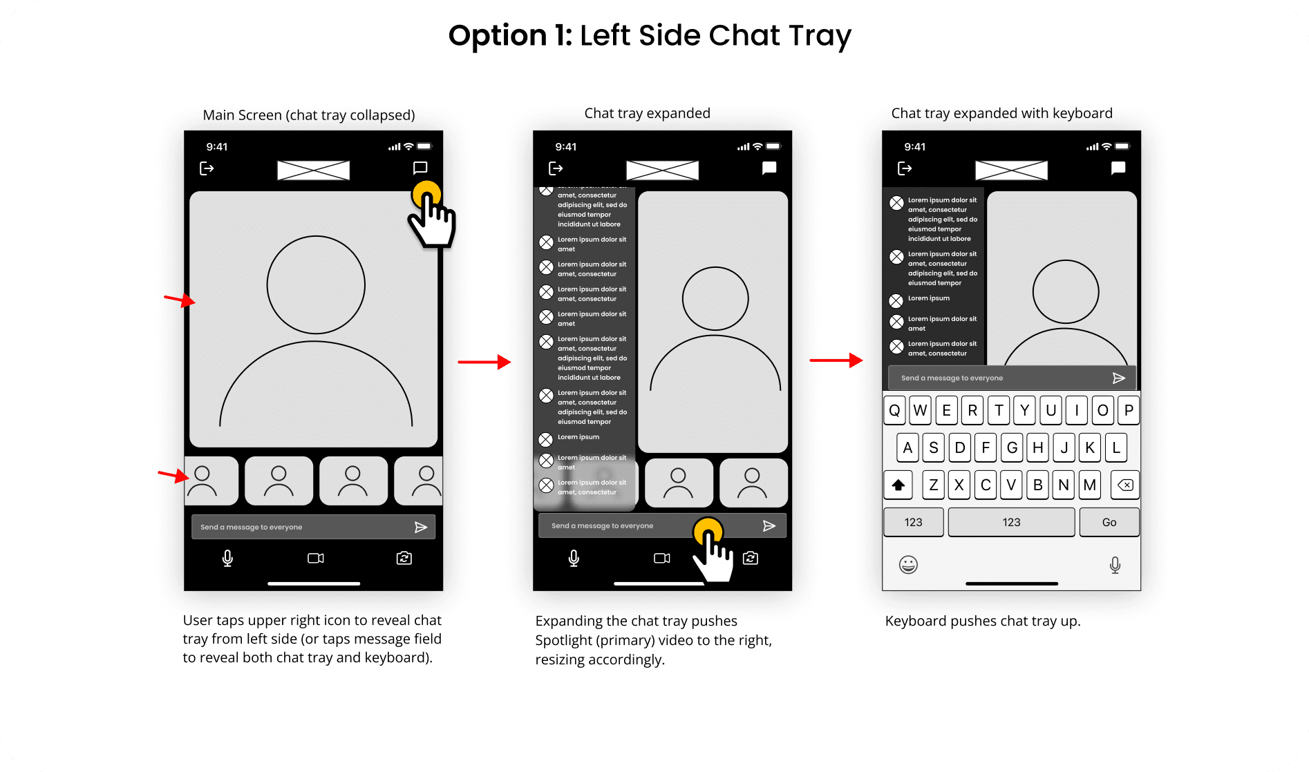 3 mid-fidelity wireframe screens