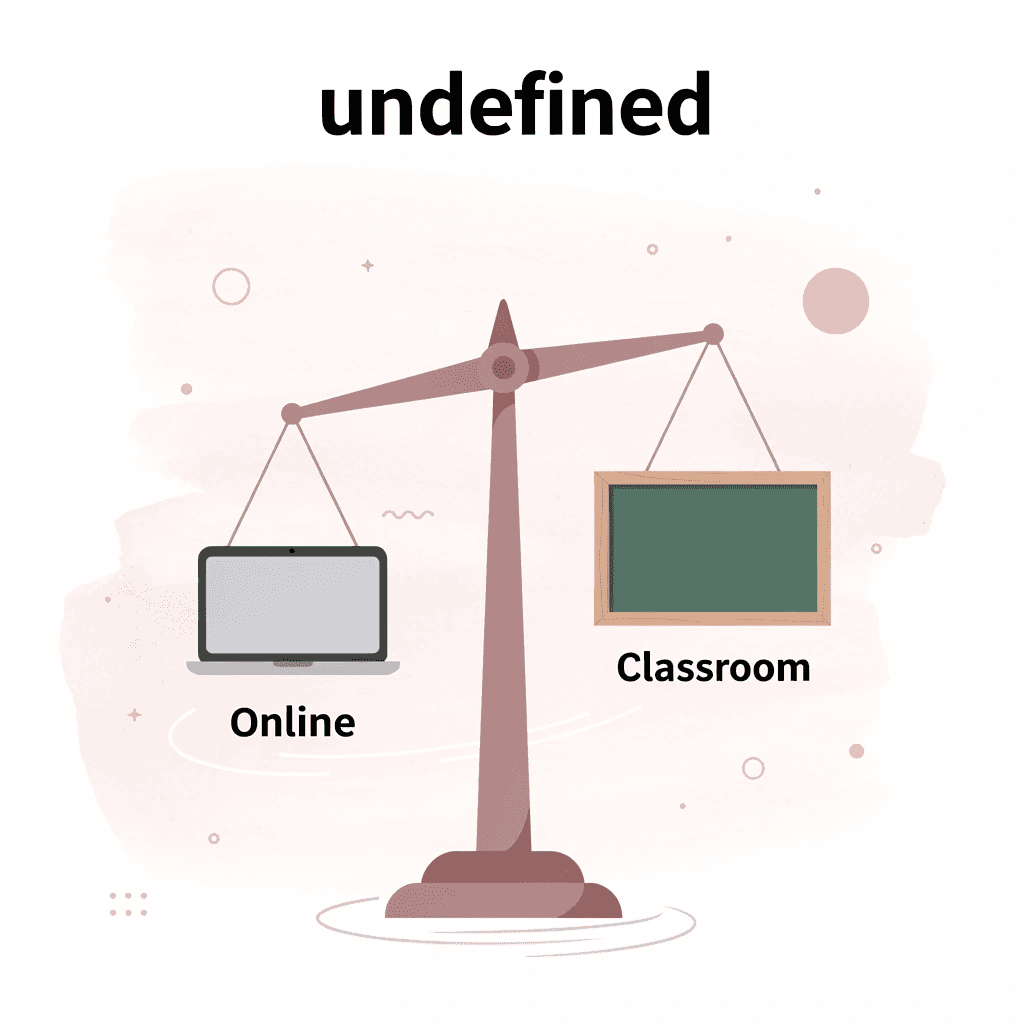 Balance scale comparing online and classroom learning