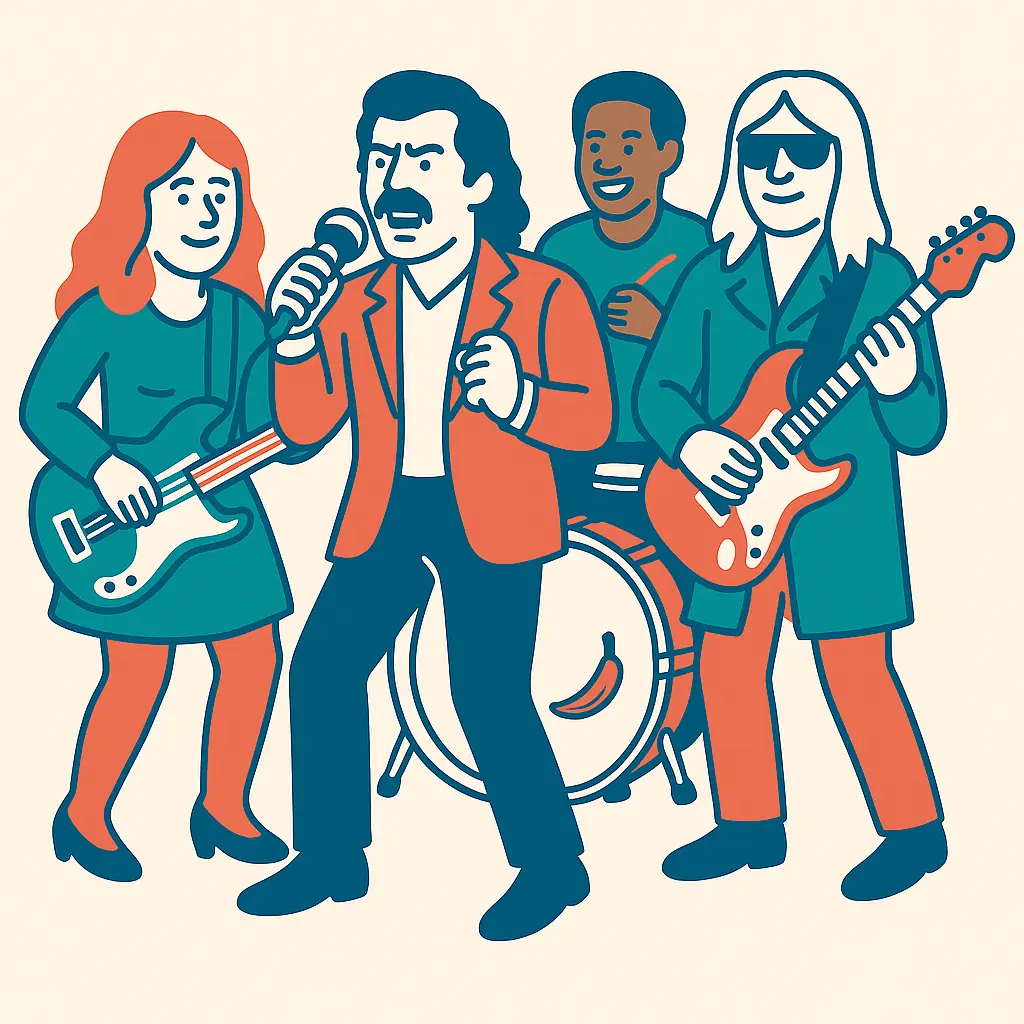 Équipe d'entreprise formant un groupe de rock lors d'un atelier team building musical