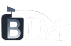 BIM logo with the letters B, I, and M. The B is a rectangle.  A line and an object are above it.