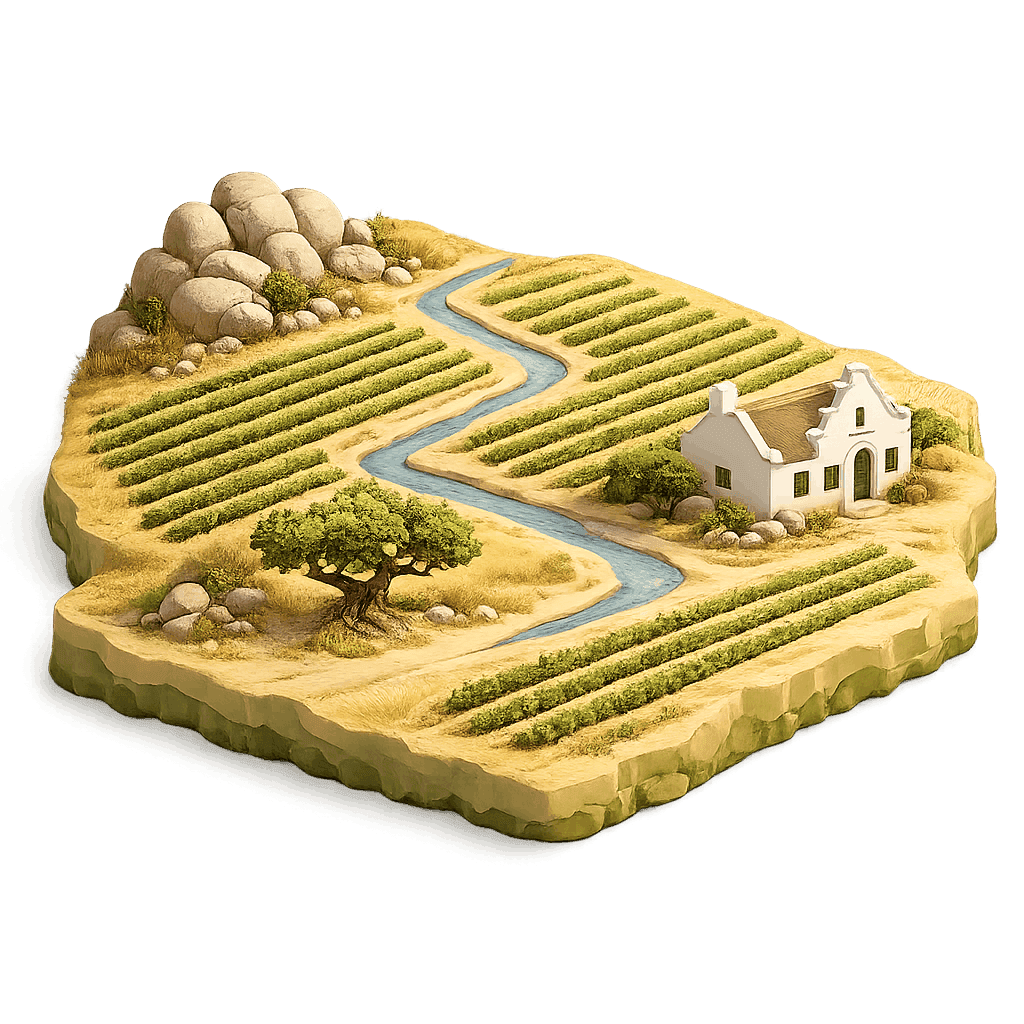 Artistic illustration of the Swartland wine region.