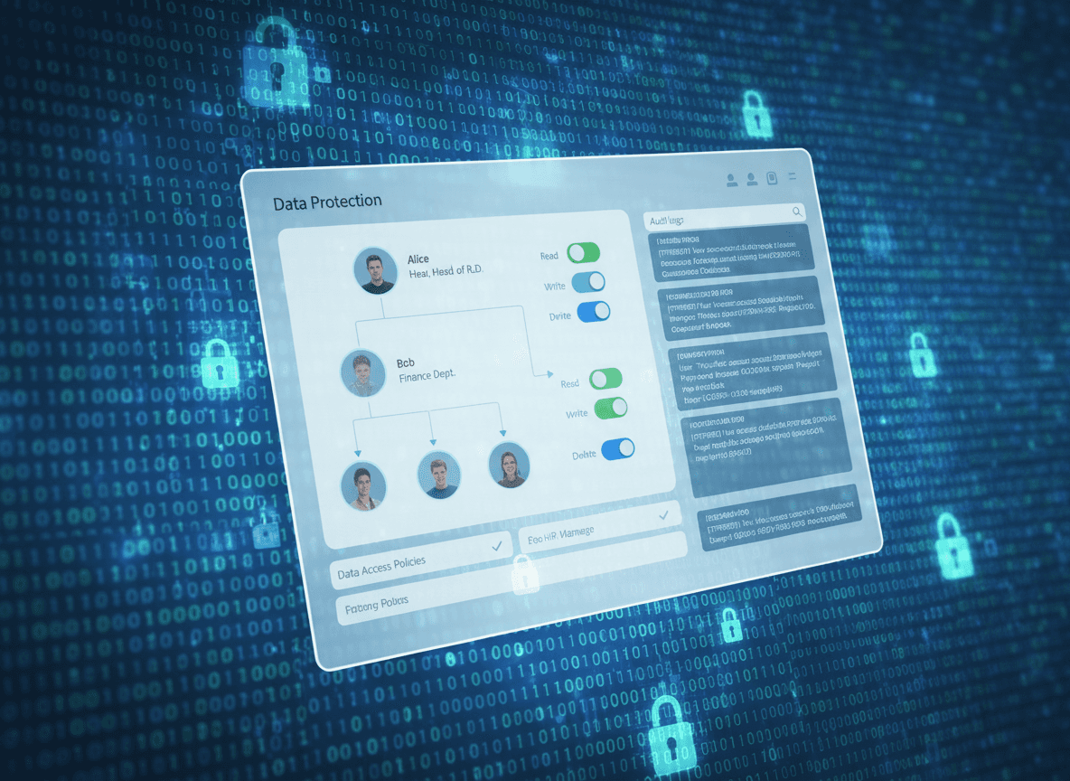 “Insurance data security and compliance dashboard showing encrypted customer records and audit trail monitoring.”