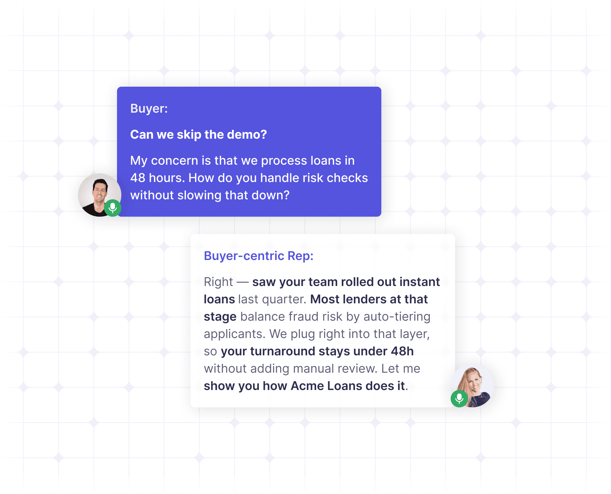 Conversation between buyer and seller where buyer has a specific concern and seller was ready with the solutions