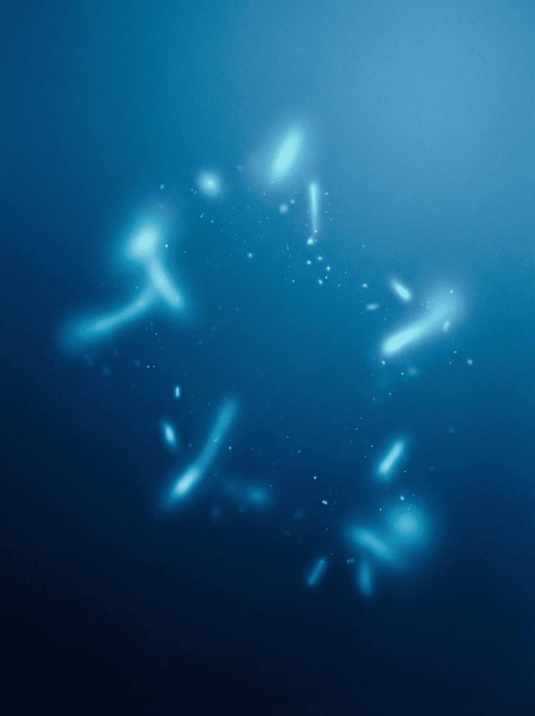 藍色發光粒子與抽象視覺特效,標示為 ESTHETICS (美學),作為滑鼠懸停後翻轉呈現的 Create Freely 概念展示