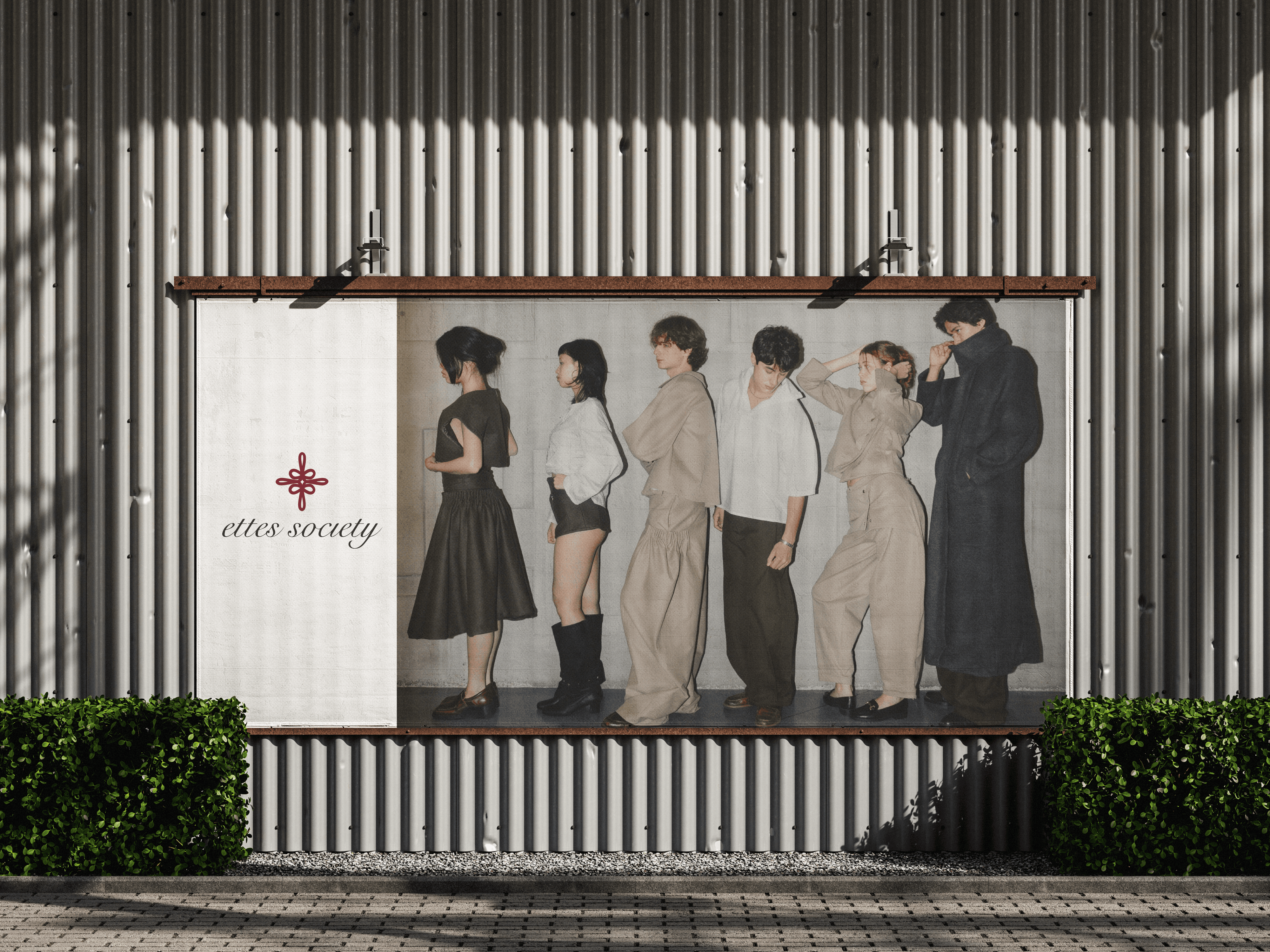Ettes Society billboard, left side logo with white backgorunf, right side 6 models