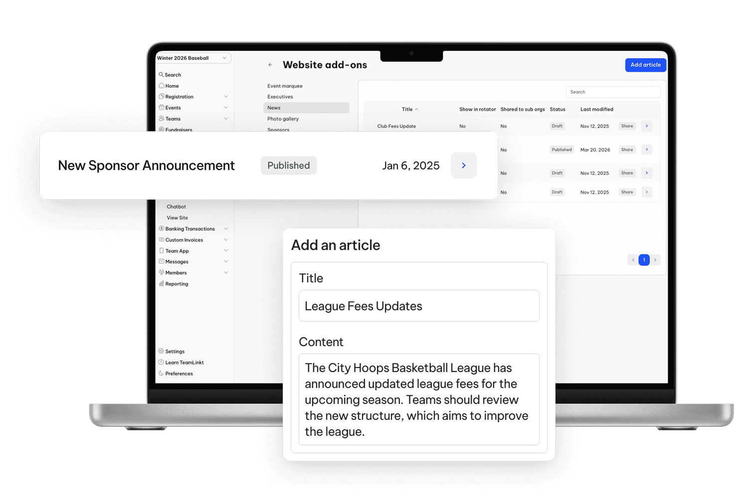 TeamLinkt's Basketball Website News Articles and Posts Tool