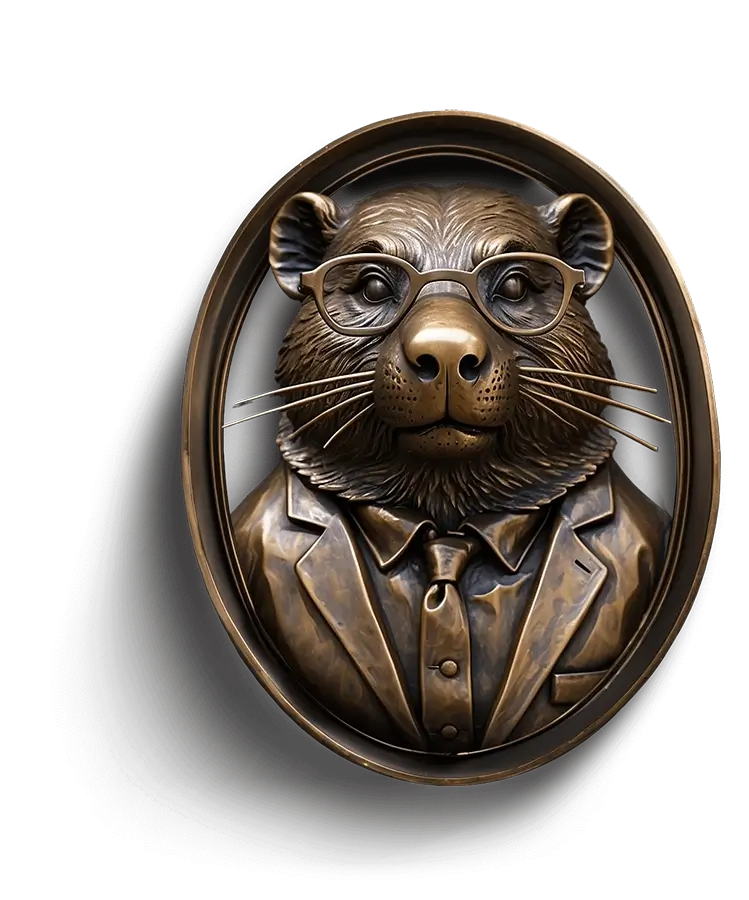 Bronze Beaver Bust Wearing Glasses and Suit