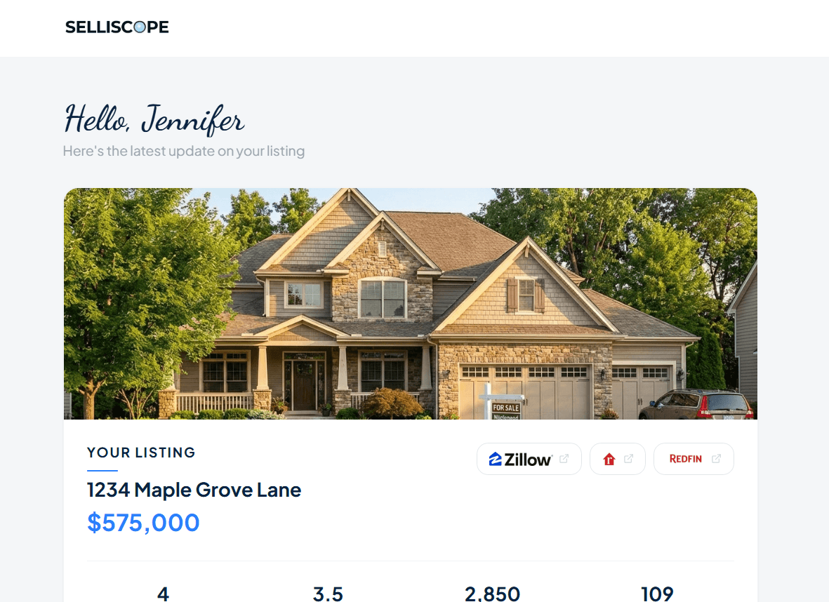 Selliscope unique link and dashboard for home seller