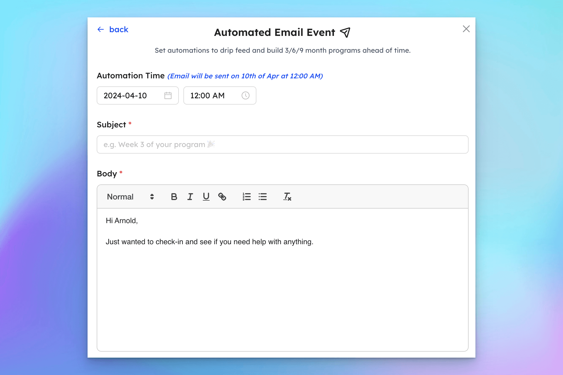 hubfit calendar automation - emails