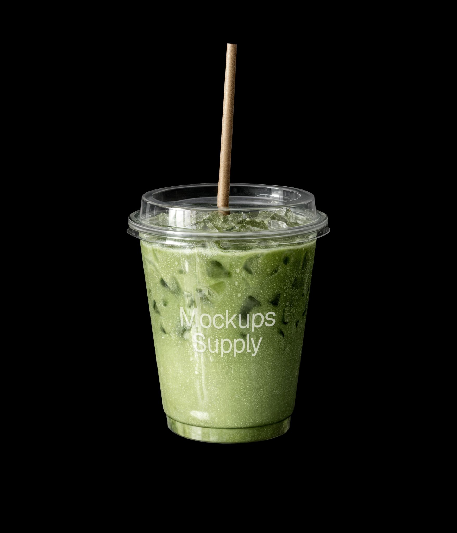 Iced matcha in transparent coffee cup mockup for cafe branding presentation download on Mockups Supply