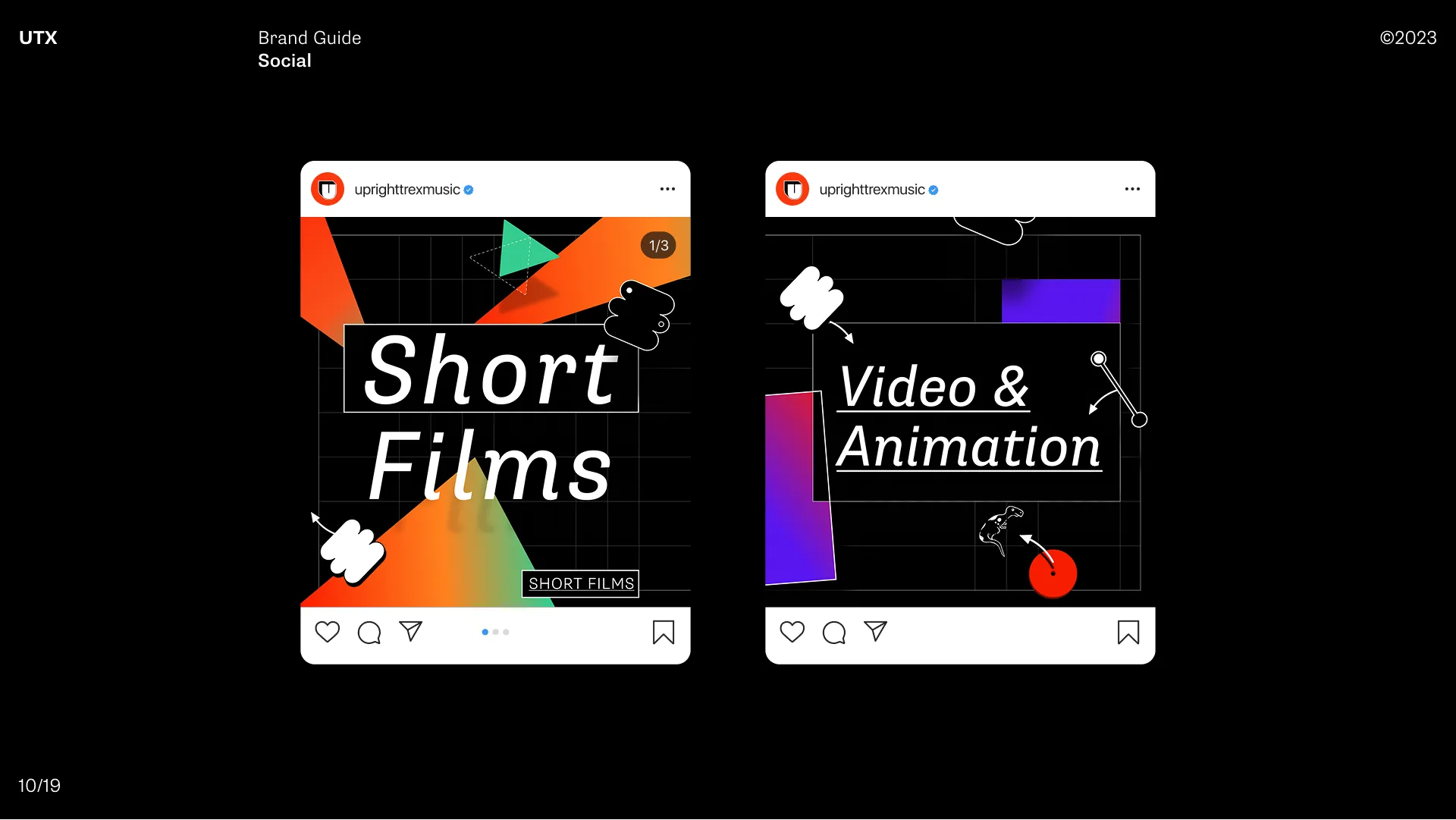Graphic design featuring colorful abstract shapes and text stating "Short Films" on the left and "Video & Production" on the right.