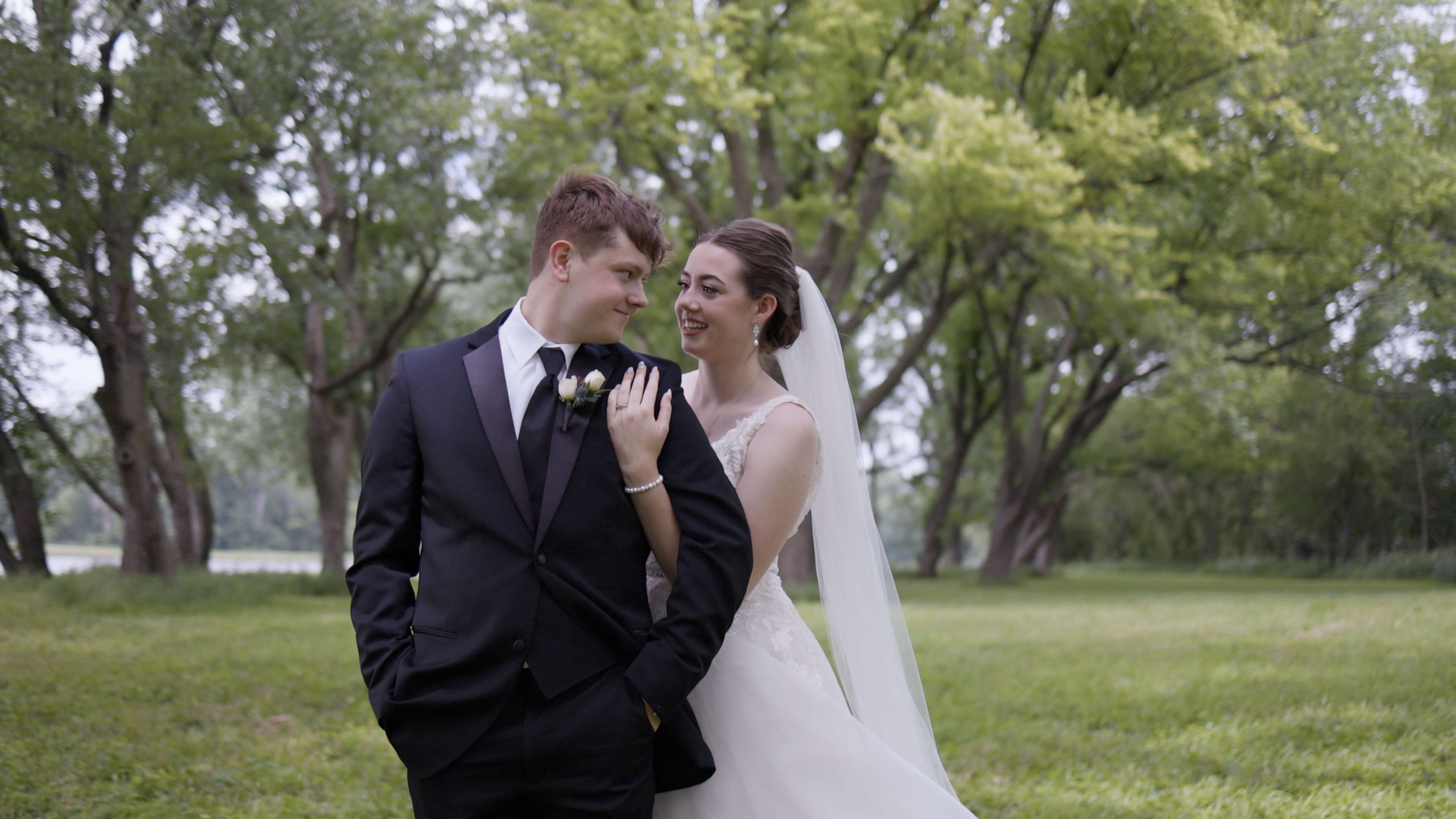 A bride and groom looking lovingly at each other