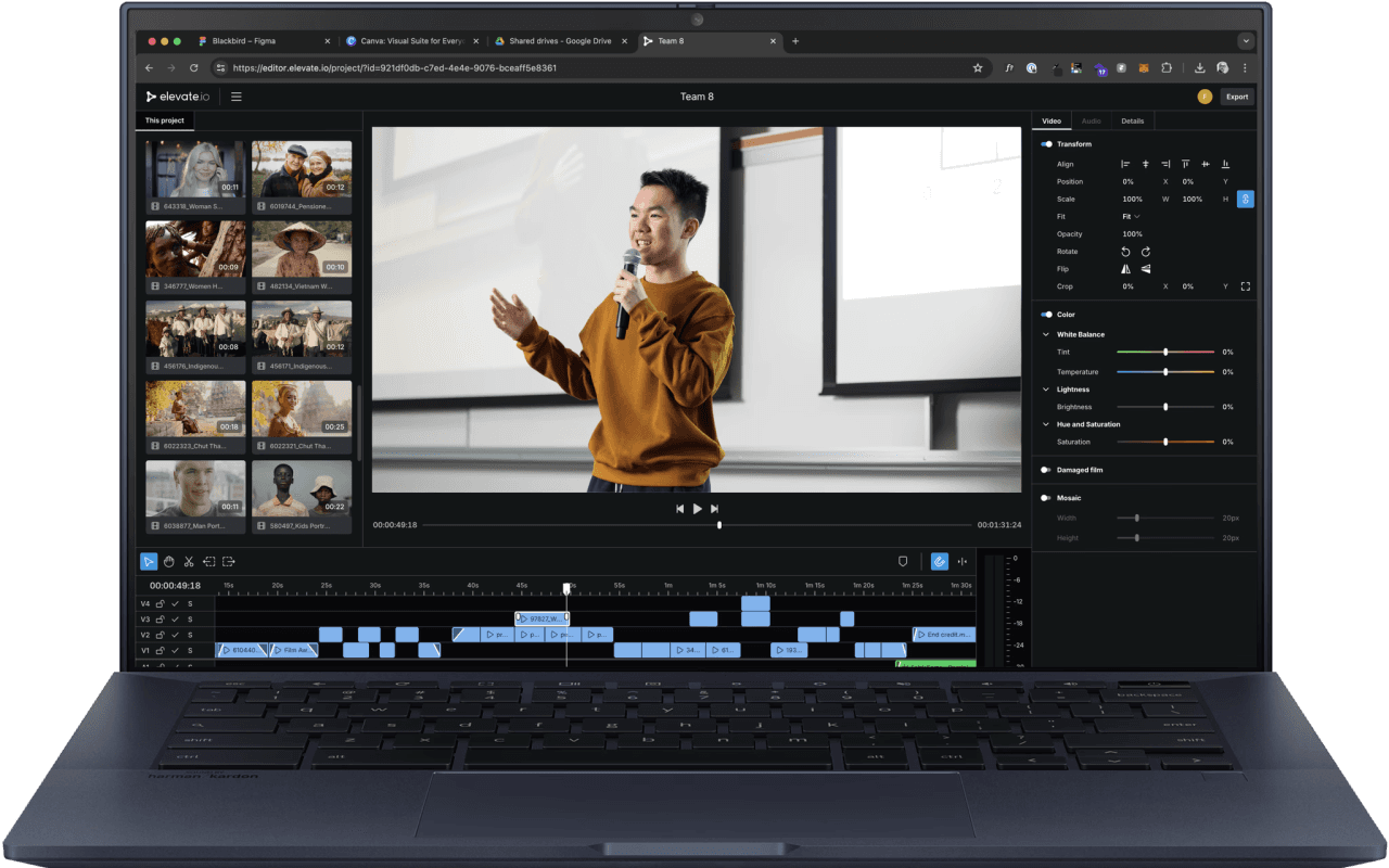 A presentation video being edited in the browser.