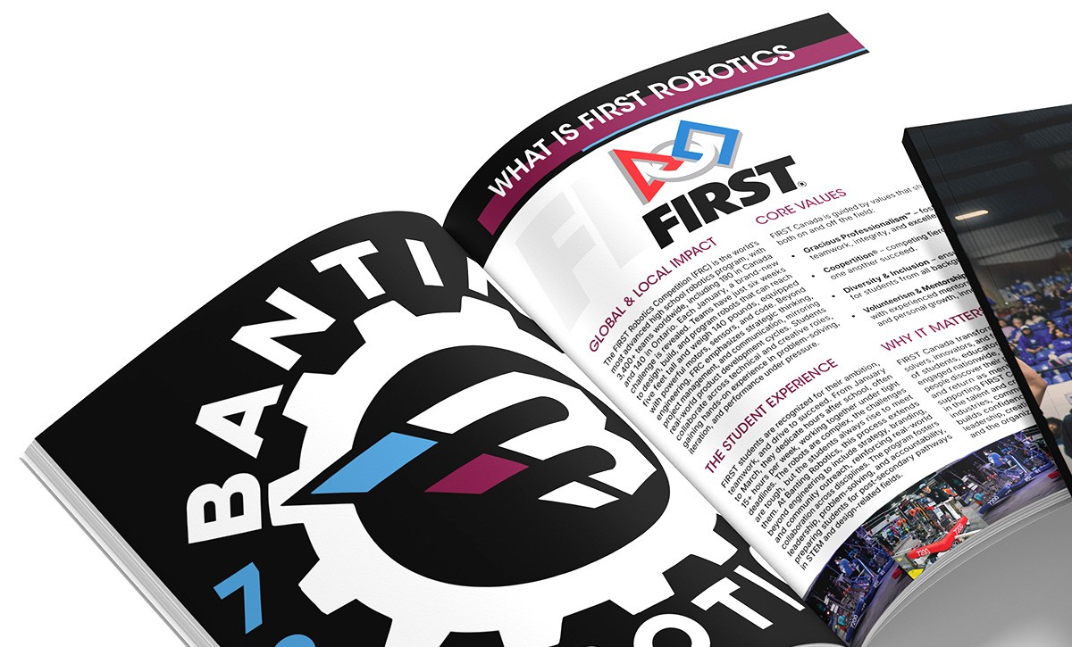 Banting Robotics Sponsorship Package opened to a spread explaining what FIRST is