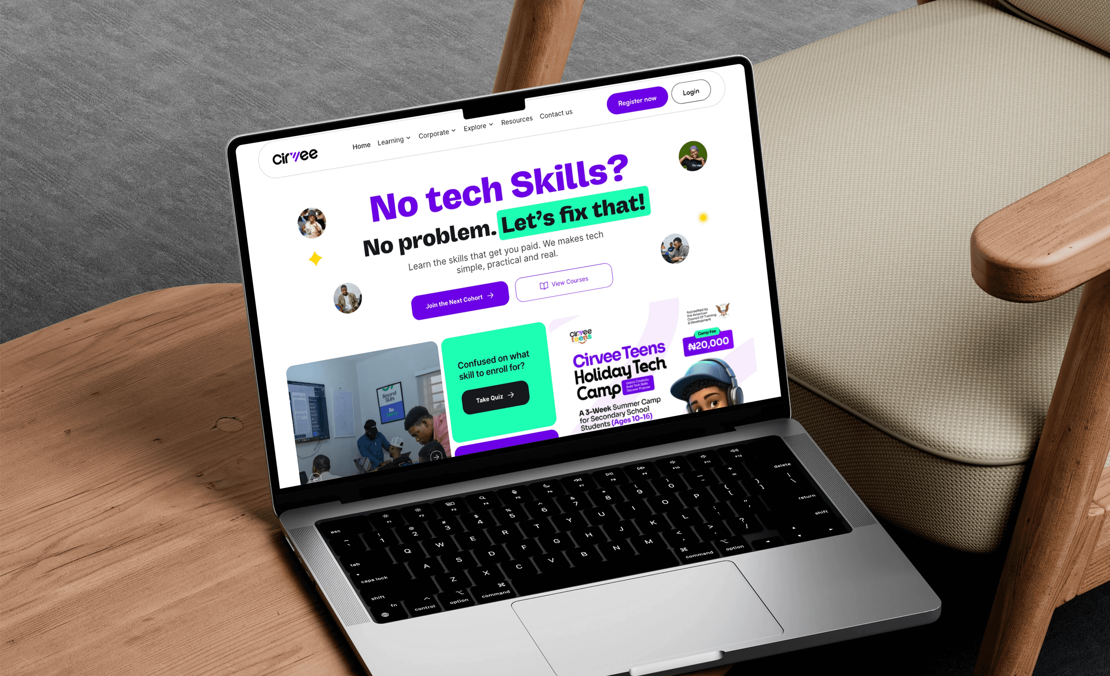 A mockup of an iPhone placed on a chair's back