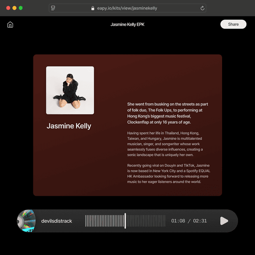 Artist Jamine's biography for her career.