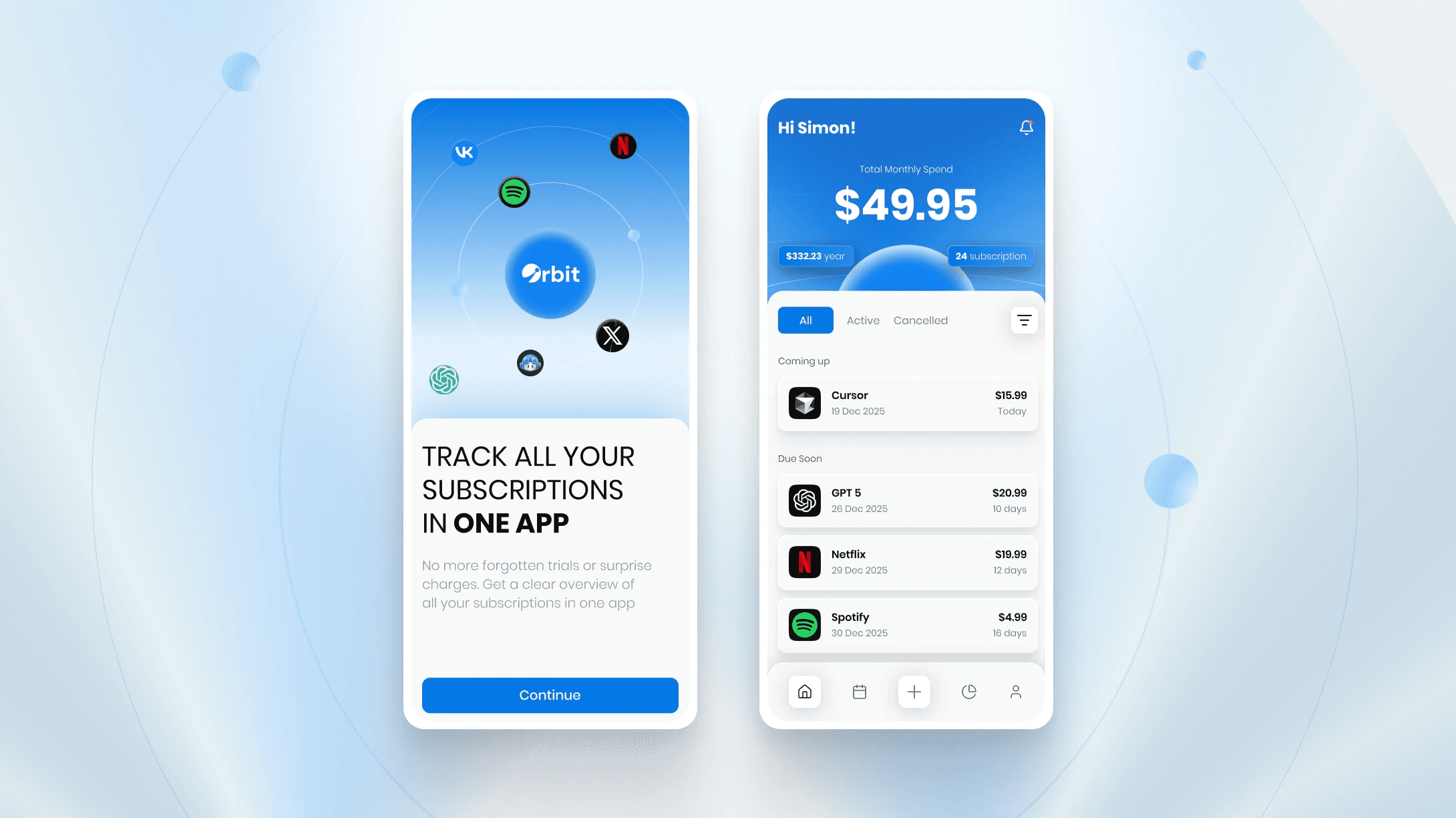 Orbit Subscription Tracker App