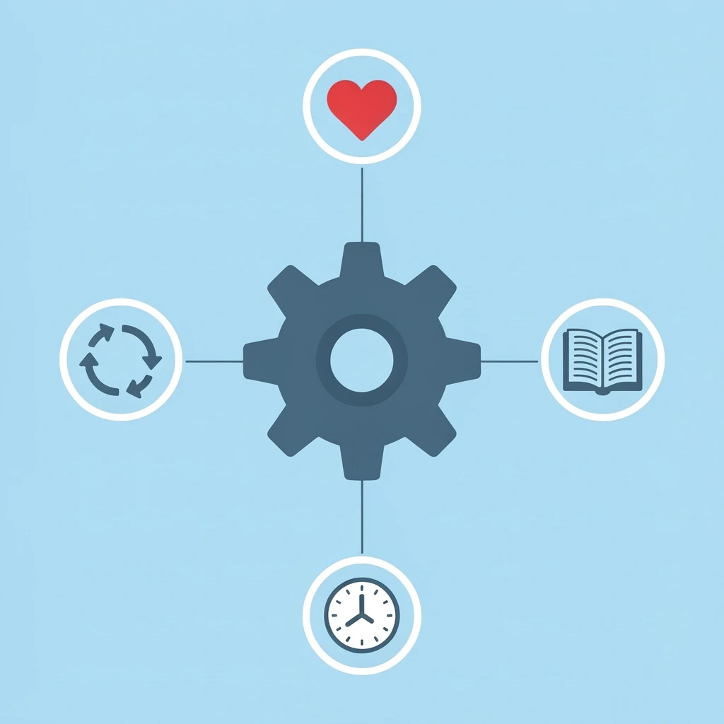 Network diagram showing strength, balance, flexibility, and endurance connected to a central foundation concept