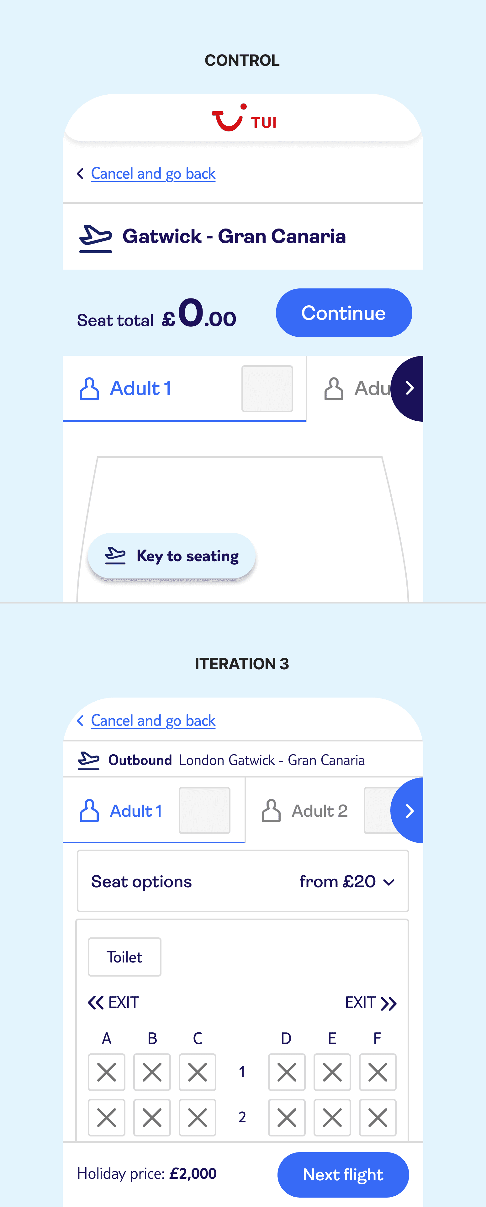 Comparison between original and potential new design for iteration 3.