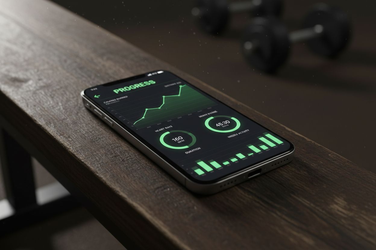 Phone showing workout tracking app