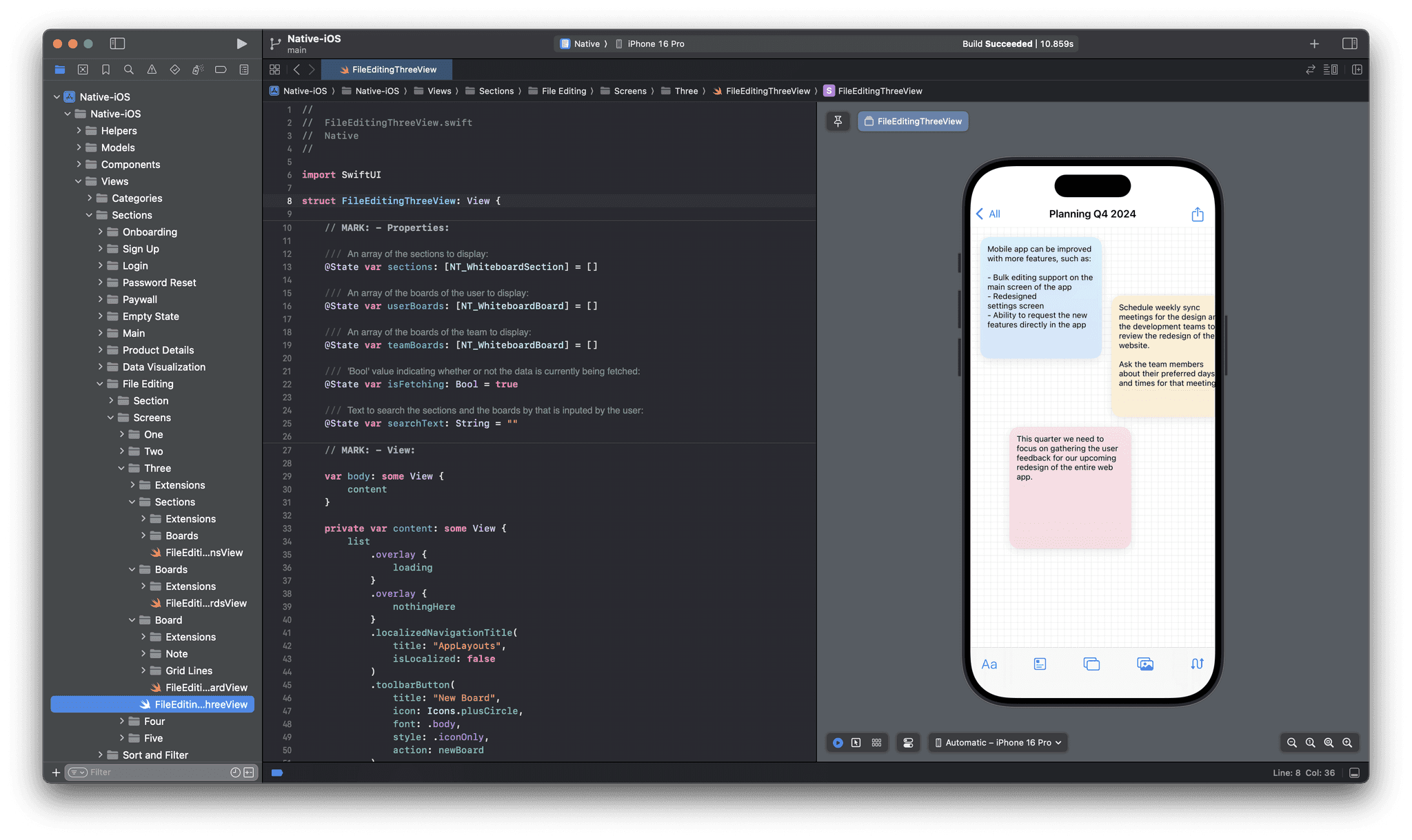 Xcode source code file for Native iOS template.