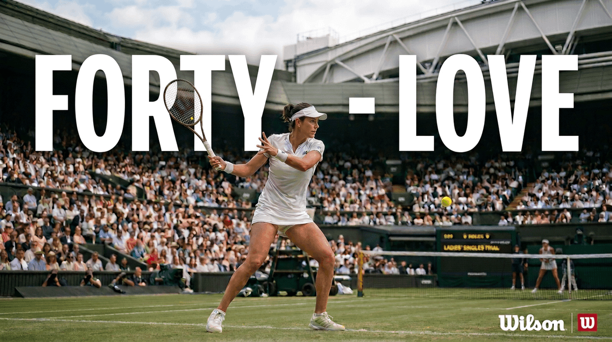 NB2 action shot: Wilson tennis FORTY-LOVE - AI-generated sports advertising with perfect text rendering