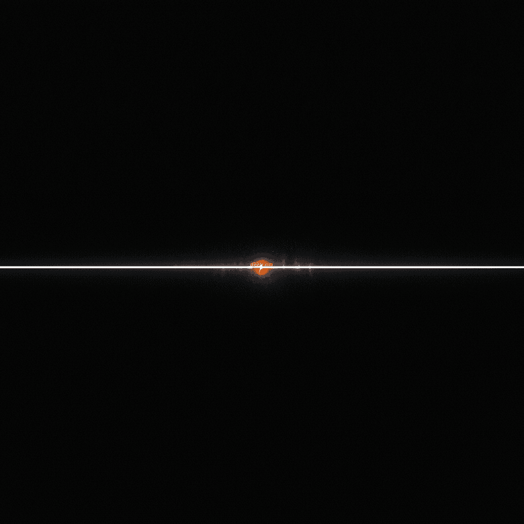 single broken thread of cool light against deep black with one orange repair point glowing