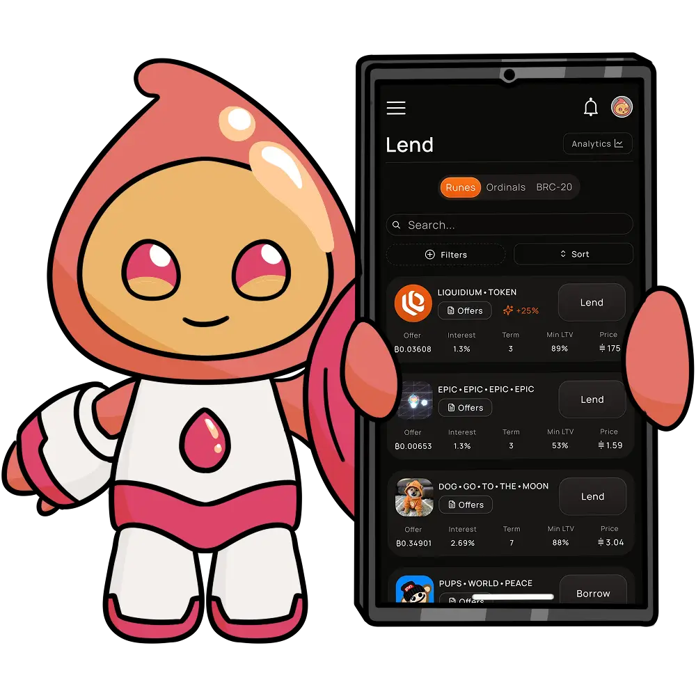 Liquidium's Quid Holding Mobile Device with Screenshot of Liquidium Lending App