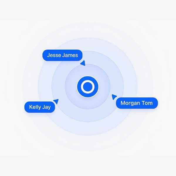 Illustration showing team members connected in real time.