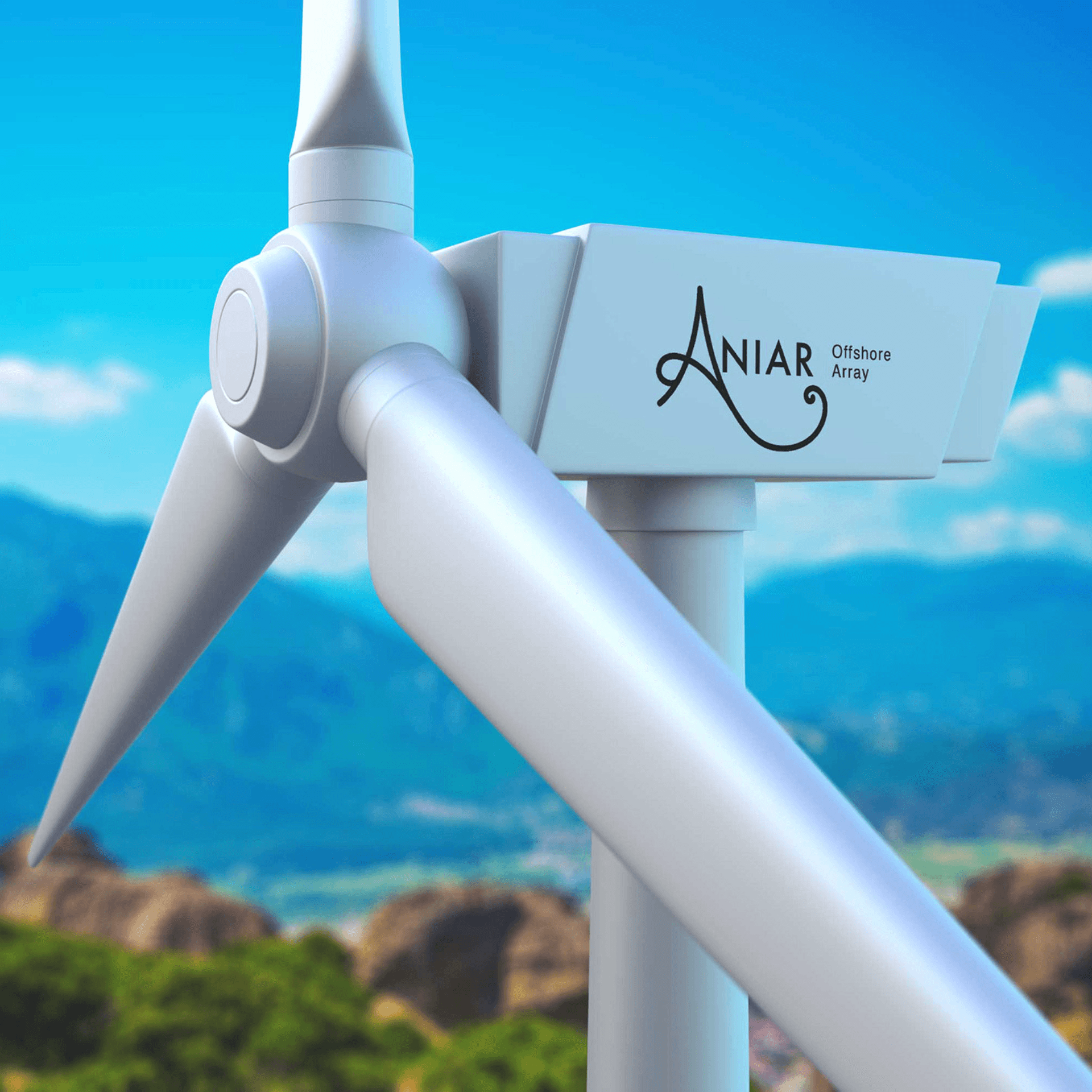 Wind turbine close-up branding – Identity design for Irish offshore wind energy firm.