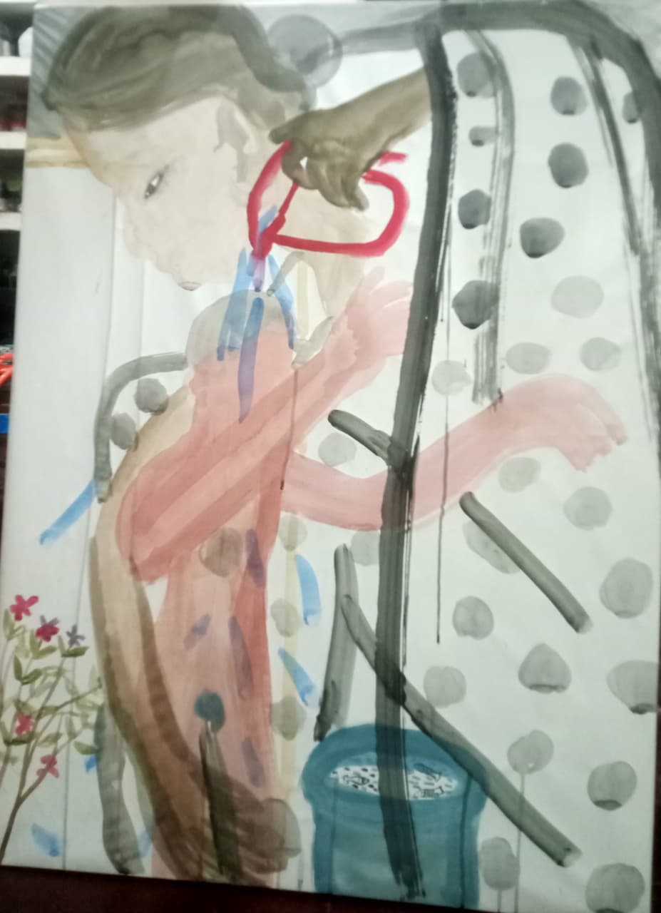 herd of sheep on road painting