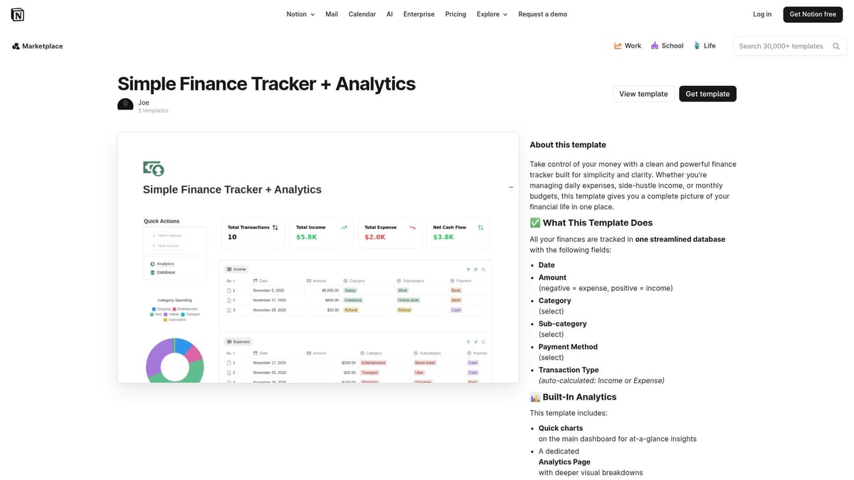 7 Best Notion Finance Template Picks for 2026 - Simple Finance Tracker + Analytics by Joe