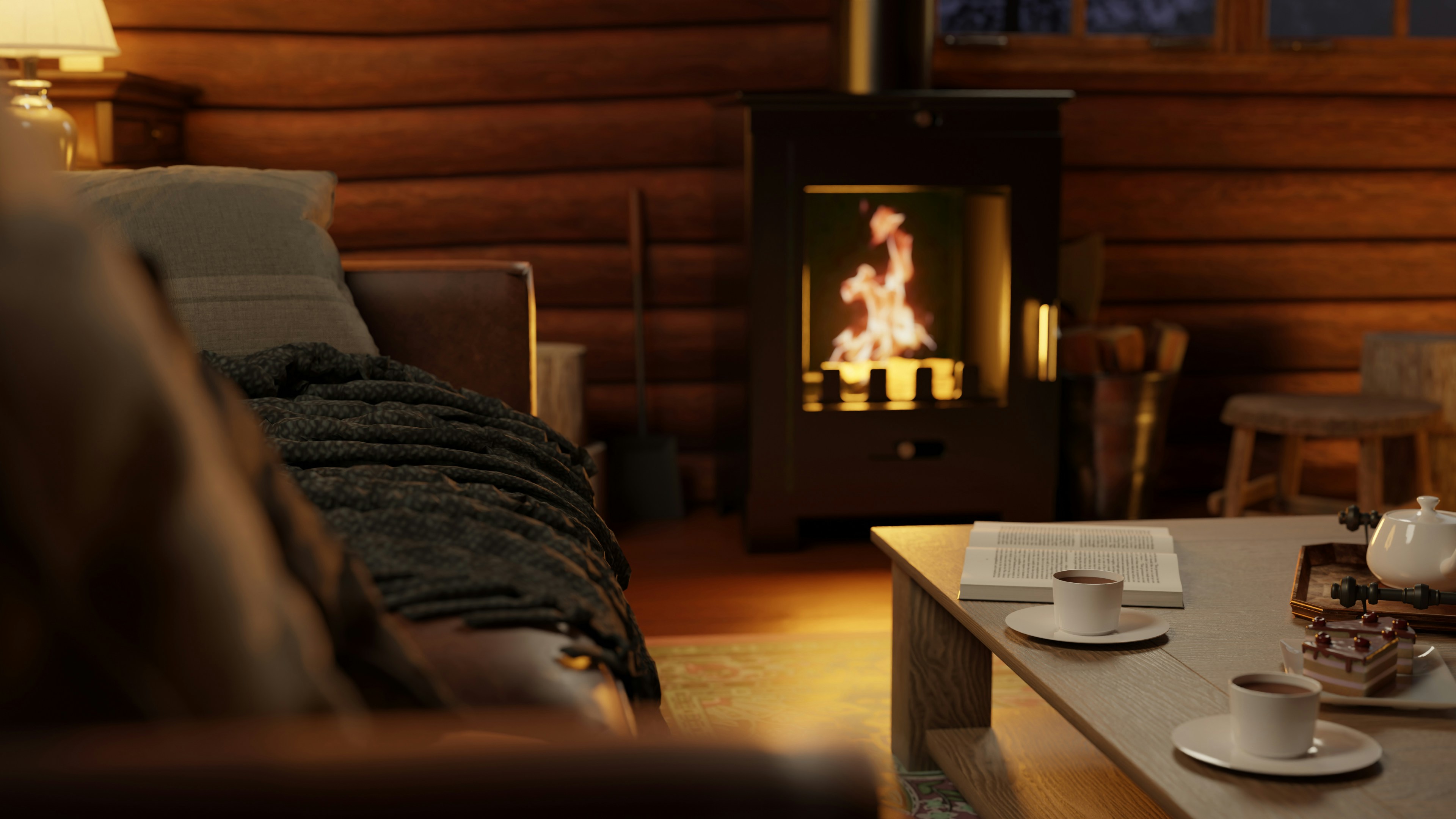 a living room filled with furniture and a fire place