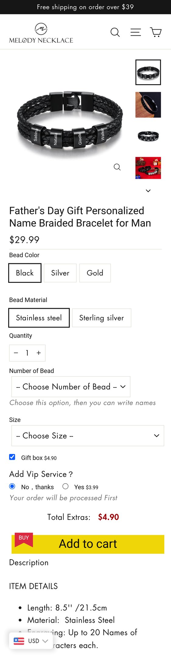 Jewelry product options include: bracelet for Father's Day Gift Personalized Name Braided Bracelet for Man from Melody Necklace.