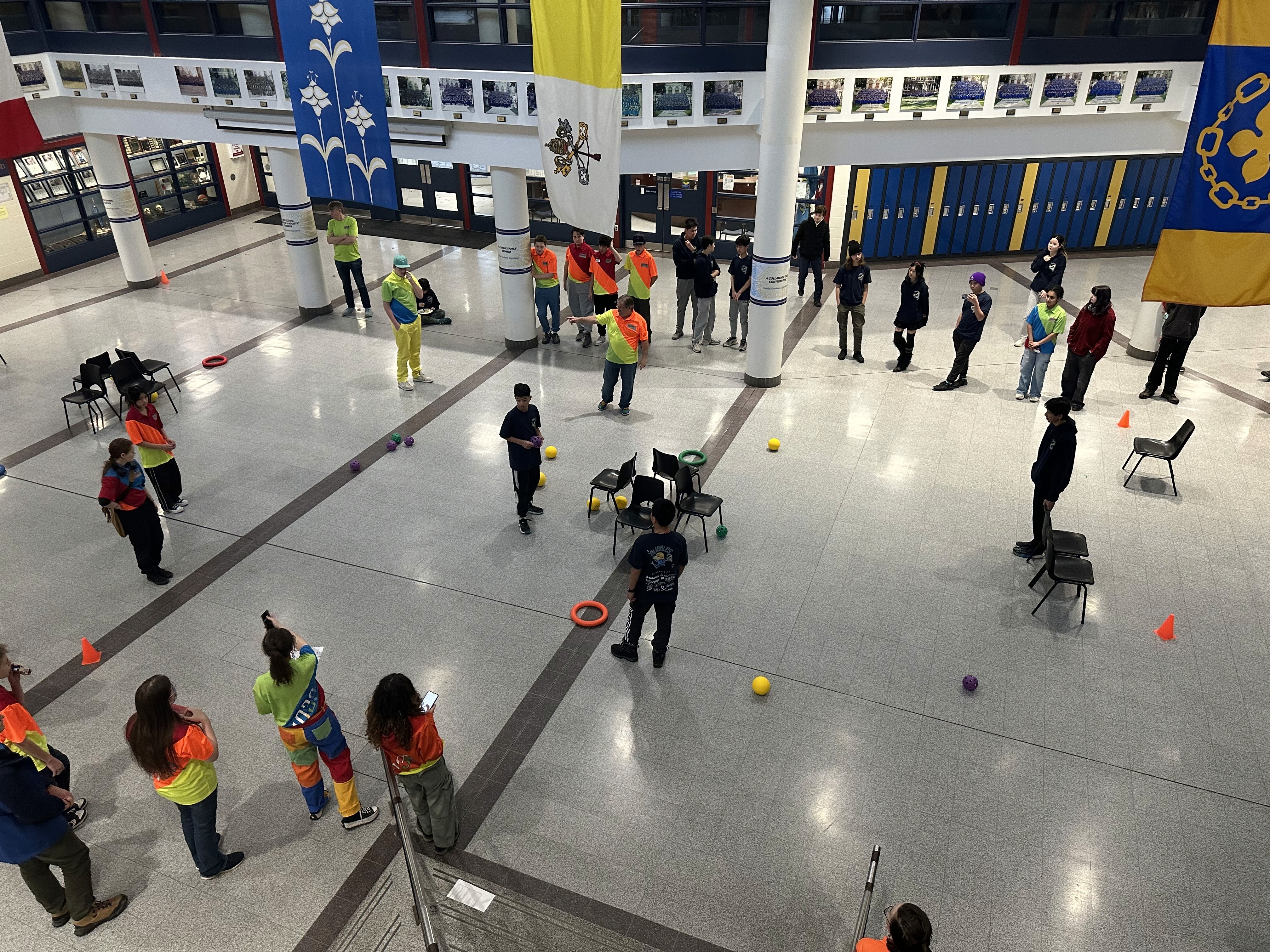FRC Team 10015 Bubbles members join FRC 4039 Makeshift at the 2026 FRC Kickoff event.