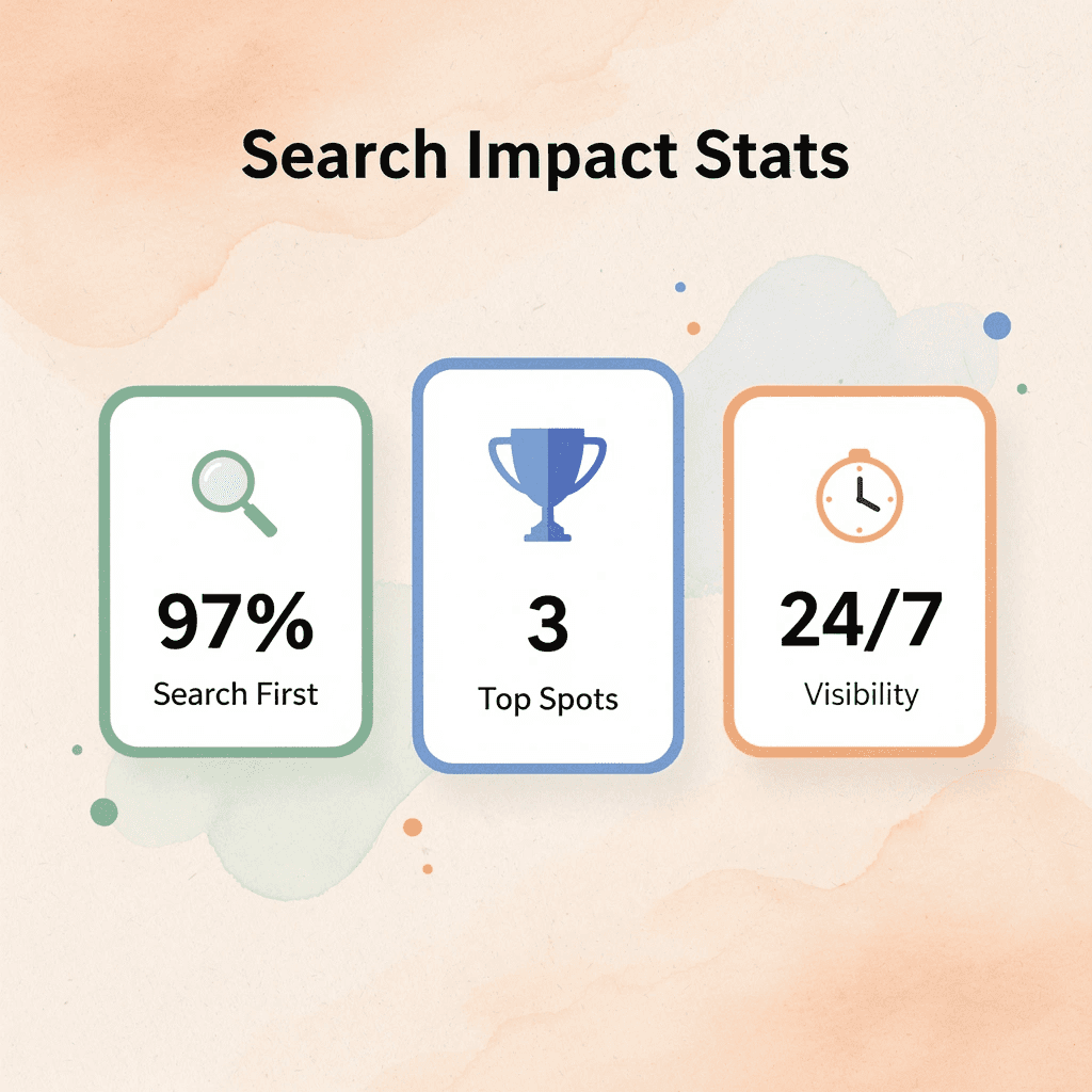 Statistics showing HVAC search behavior and visibility importance