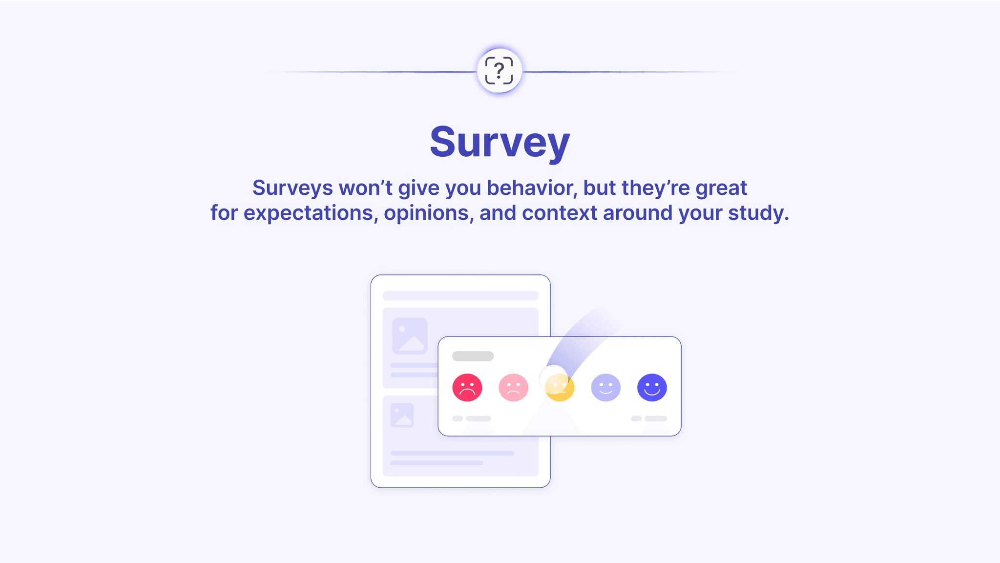 small explanation about what surveys are and a corresponding blog section to explain the UX research method + our recommendations for best research templates to run it with on Useberry