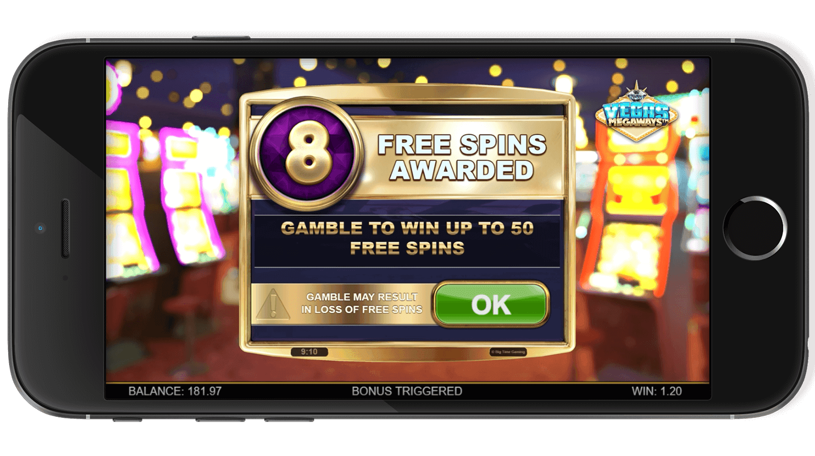 Vegas Megaways - écran d'introduction / fonctionnalite (Big Time Gaming)